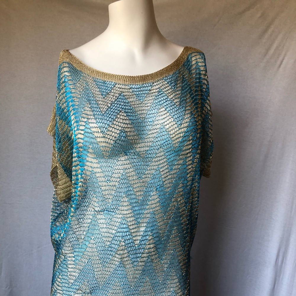 Super sexy blue and gold metallic see through top